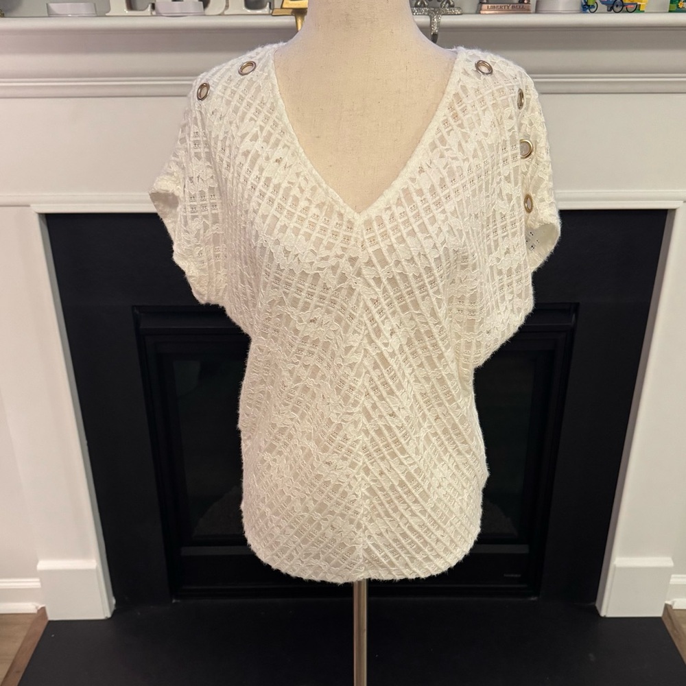 ✨ Belldini NWT Ecru & Gold Lace Knit Top — Size Small